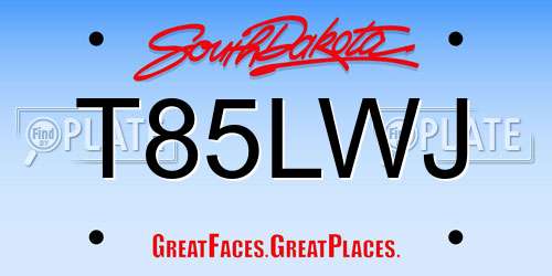 T85LWJ South Dakota License Plate