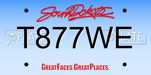 T877WE South Dakota License Plate