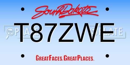 T87ZWE South Dakota License Plate