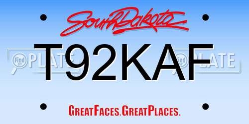 T92KAF South Dakota License Plate