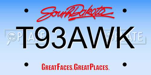T93AWK South Dakota License Plate