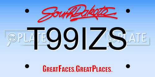 T99IZS South Dakota License Plate