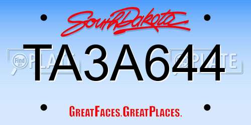 TA3A644 South Dakota License Plate