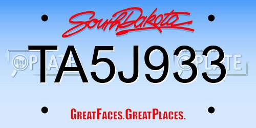 TA5J933 South Dakota License Plate
