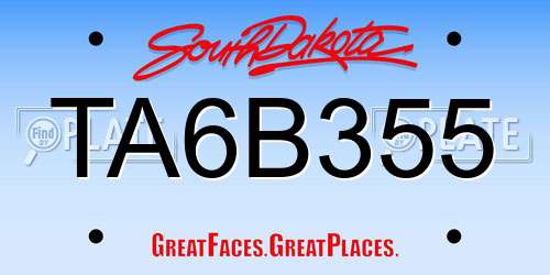 TA6B355 South Dakota License Plate