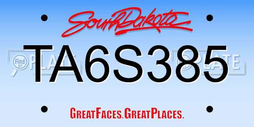 TA6S385 South Dakota License Plate