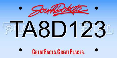 TA8D123 South Dakota License Plate