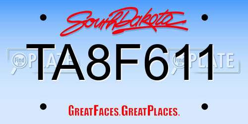 TA8F611 South Dakota License Plate
