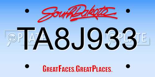 TA8J933 South Dakota License Plate