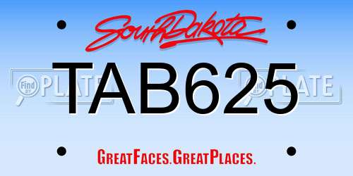 TAB625 South Dakota License Plate