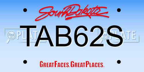 TAB62S South Dakota License Plate