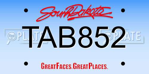 TAB852 South Dakota License Plate