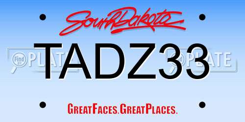 TADZ33 South Dakota License Plate
