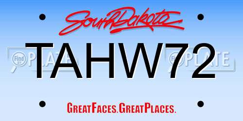 TAHW72 South Dakota License Plate