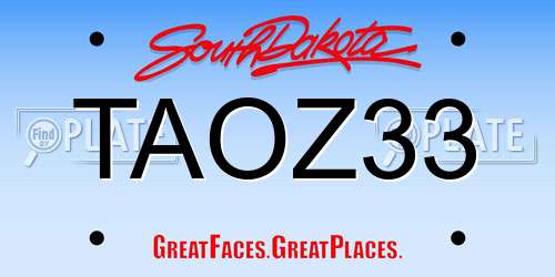 TAOZ33 South Dakota License Plate