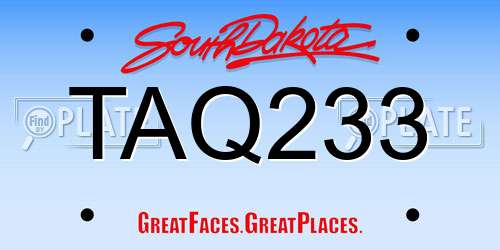 TAQ233 South Dakota License Plate