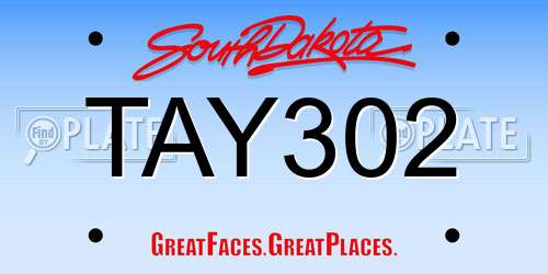 TAY302 South Dakota License Plate