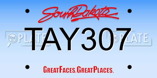 TAY307 South Dakota License Plate