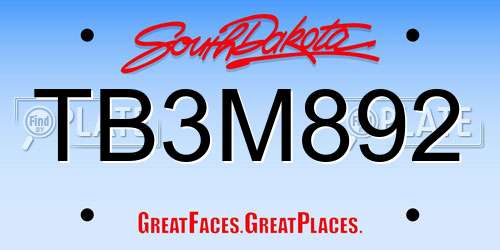 TB3M892 South Dakota License Plate
