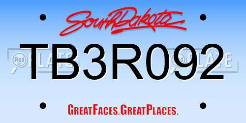 TB3R092 South Dakota License Plate