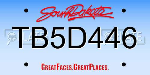 TB5D446 South Dakota License Plate