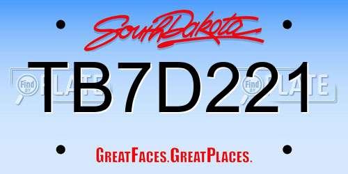 TB7D221 South Dakota License Plate