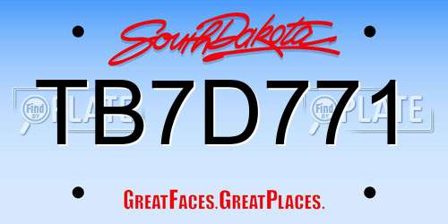 TB7D771 South Dakota License Plate