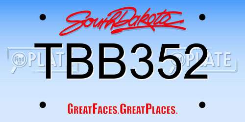 TBB352 South Dakota License Plate