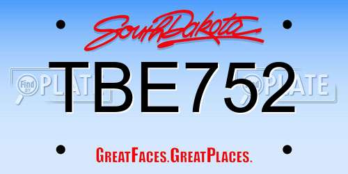 TBE752 South Dakota License Plate