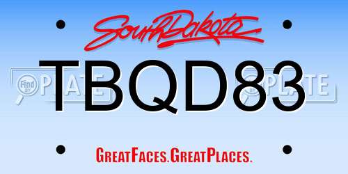 TBQD83 South Dakota License Plate