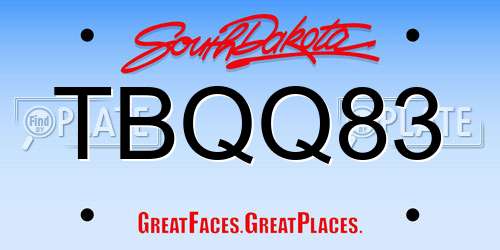 TBQQ83 South Dakota License Plate