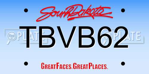 TBVB62 South Dakota License Plate