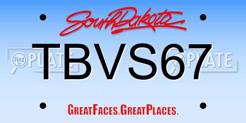 TBVS67 South Dakota License Plate