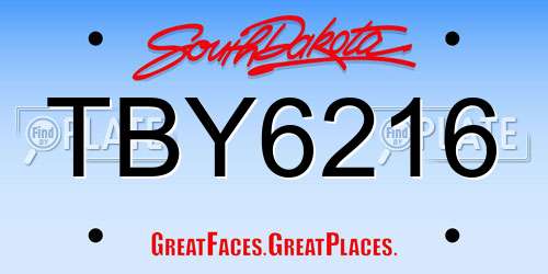 TBY6216 South Dakota License Plate