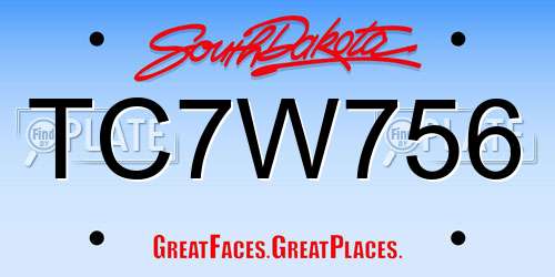 TC7W756 South Dakota License Plate