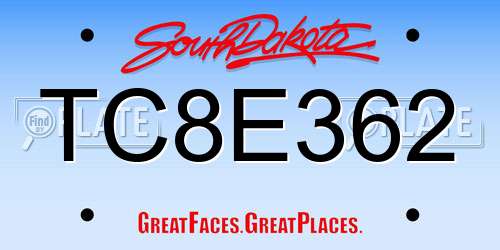 TC8E362 South Dakota License Plate
