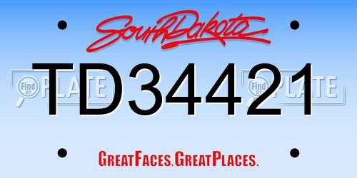 TD34421 South Dakota License Plate
