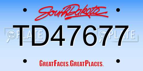 TD47677 South Dakota License Plate