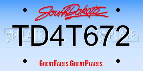 TD4T672 South Dakota License Plate