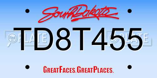 TD8T455 South Dakota License Plate