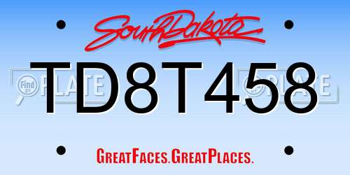TD8T458 South Dakota License Plate