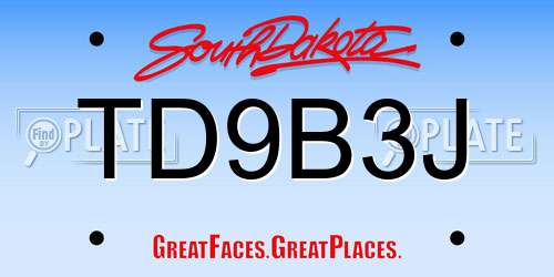 TD9B3J South Dakota License Plate