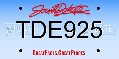 TDE925 South Dakota License Plate