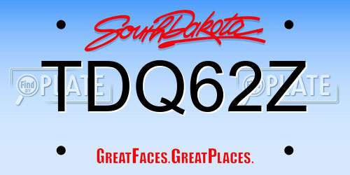 TDQ62Z South Dakota License Plate