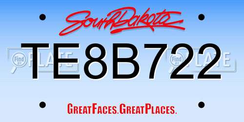 TE8B722 South Dakota License Plate