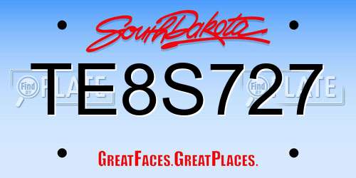 TE8S727 South Dakota License Plate