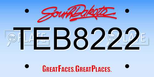 TEB8222 South Dakota License Plate