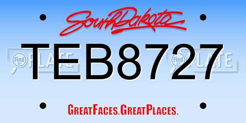 TEB8727 South Dakota License Plate