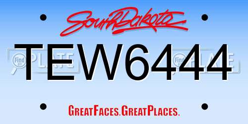 TEW6444 South Dakota License Plate