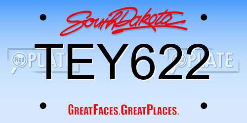TEY622 South Dakota License Plate